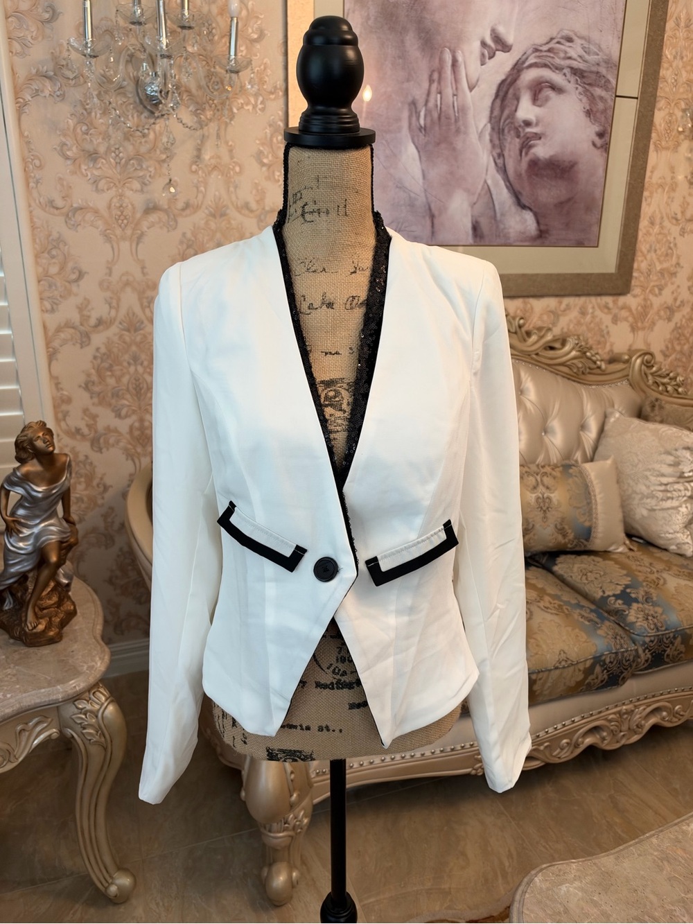 Material Girl White Blazer with Black Trim
